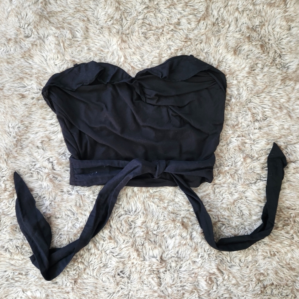 By Anthropologie Ruffled‎ Strapless Cropped Tank Top Black Women's Size 1X